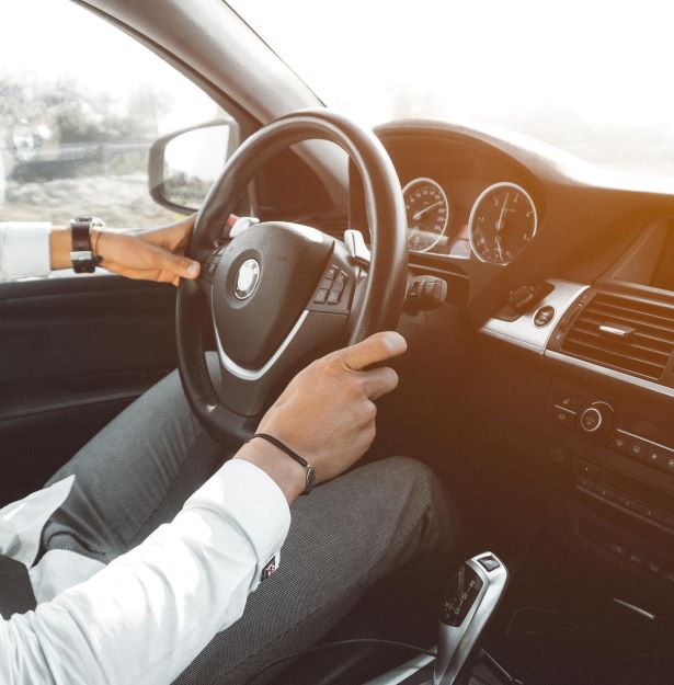 Interior view of person driving